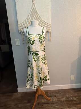 Ann Taylor LOFT Linen-Blend Floral Print Sleeveless A-Line Midi Dress